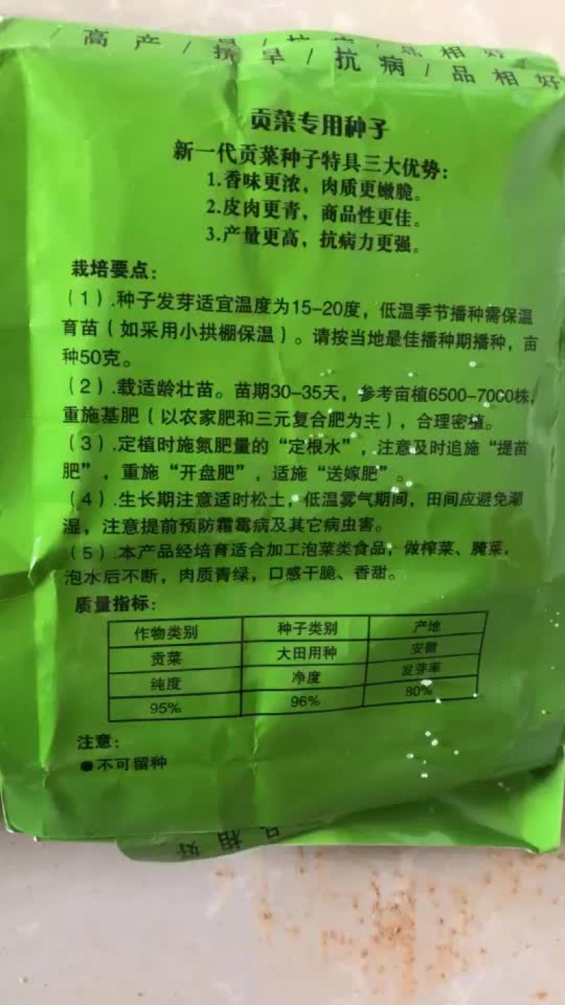 优质贡菜种子，优质高产，优选种子